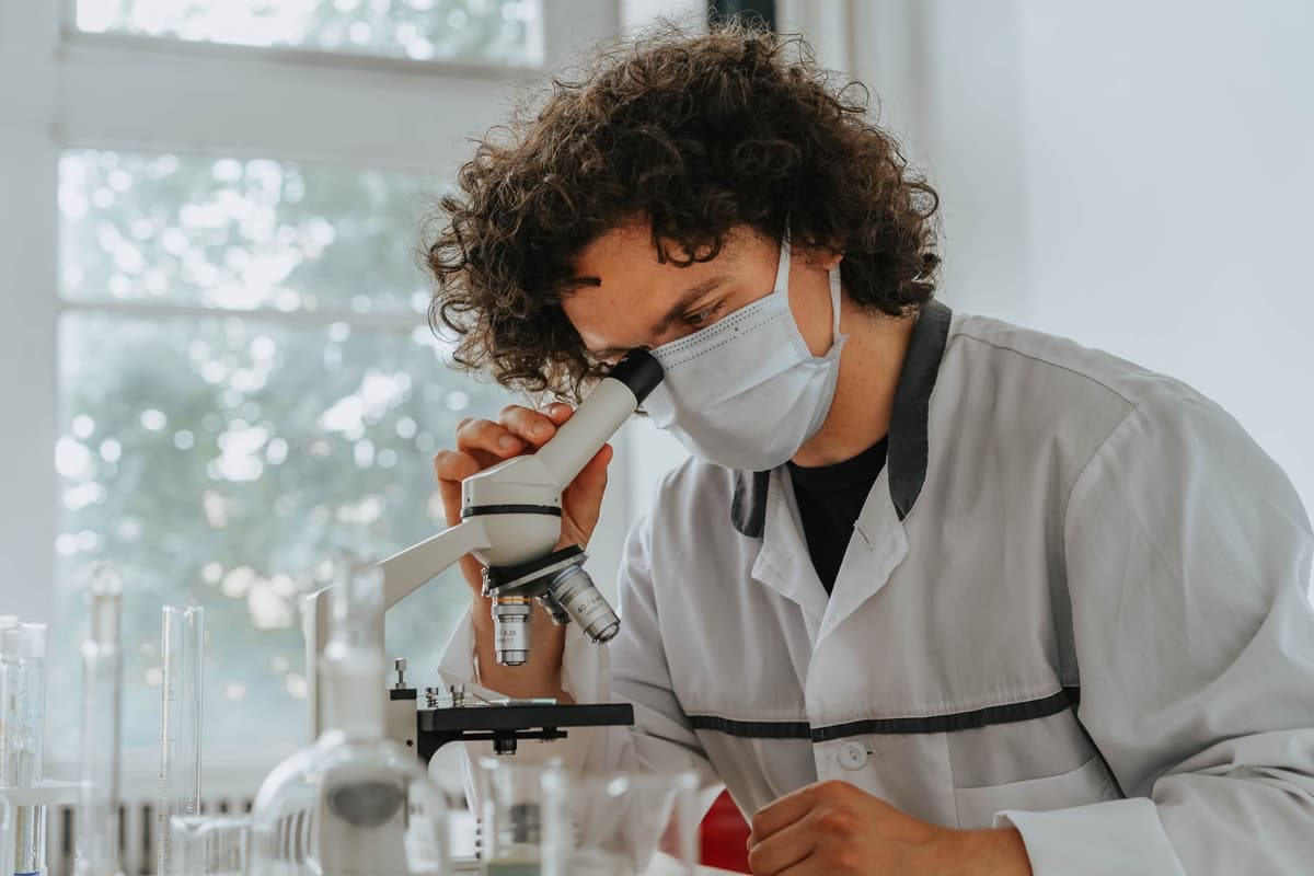 a scientist examining a microscopic honeybee mite