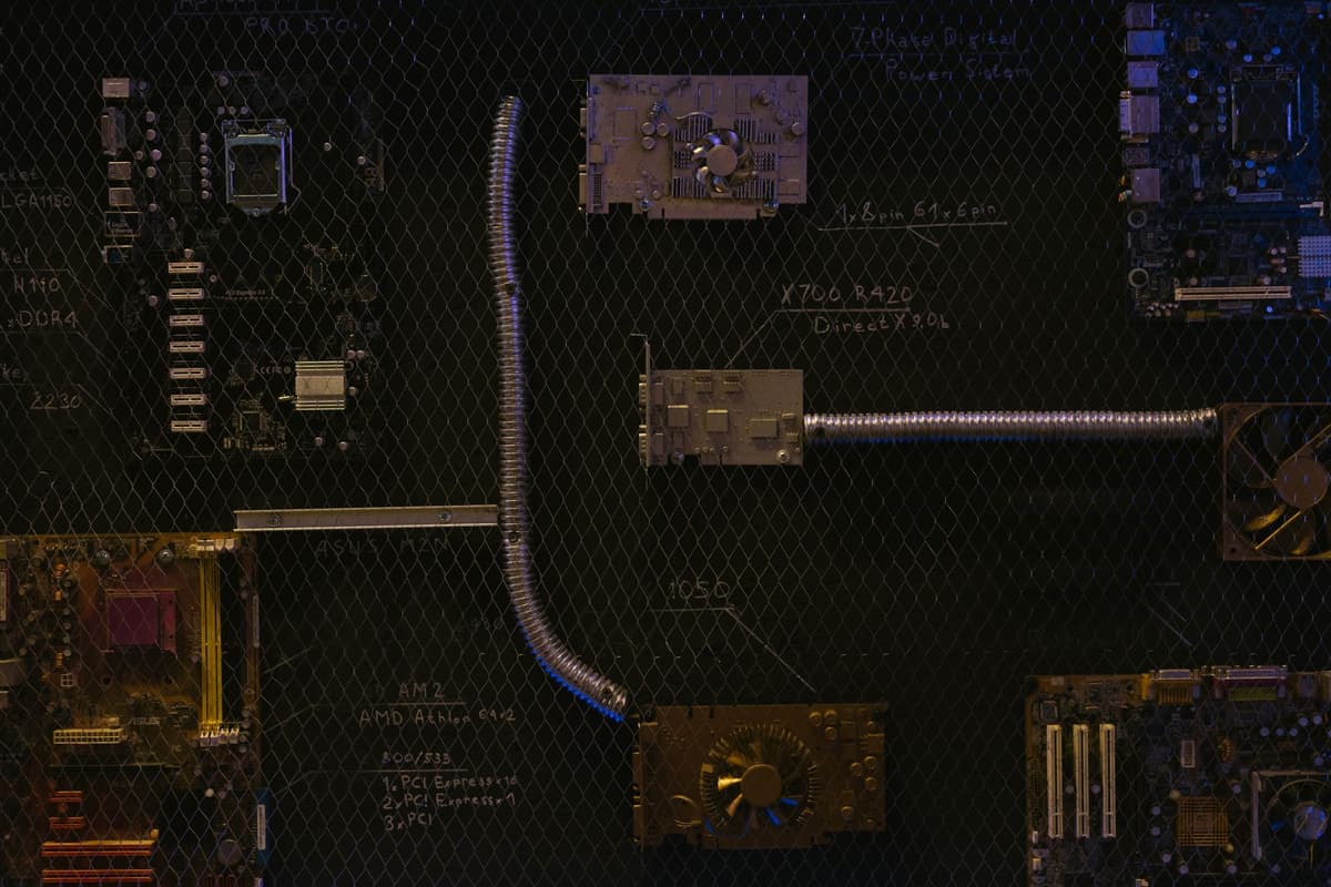 a pile of discarded computer motherboards and circuit boards