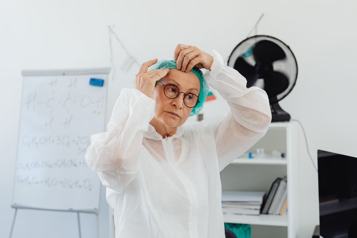 a frustrated scientist wearing a lab coat throwing a chalkboard eraser at a wall