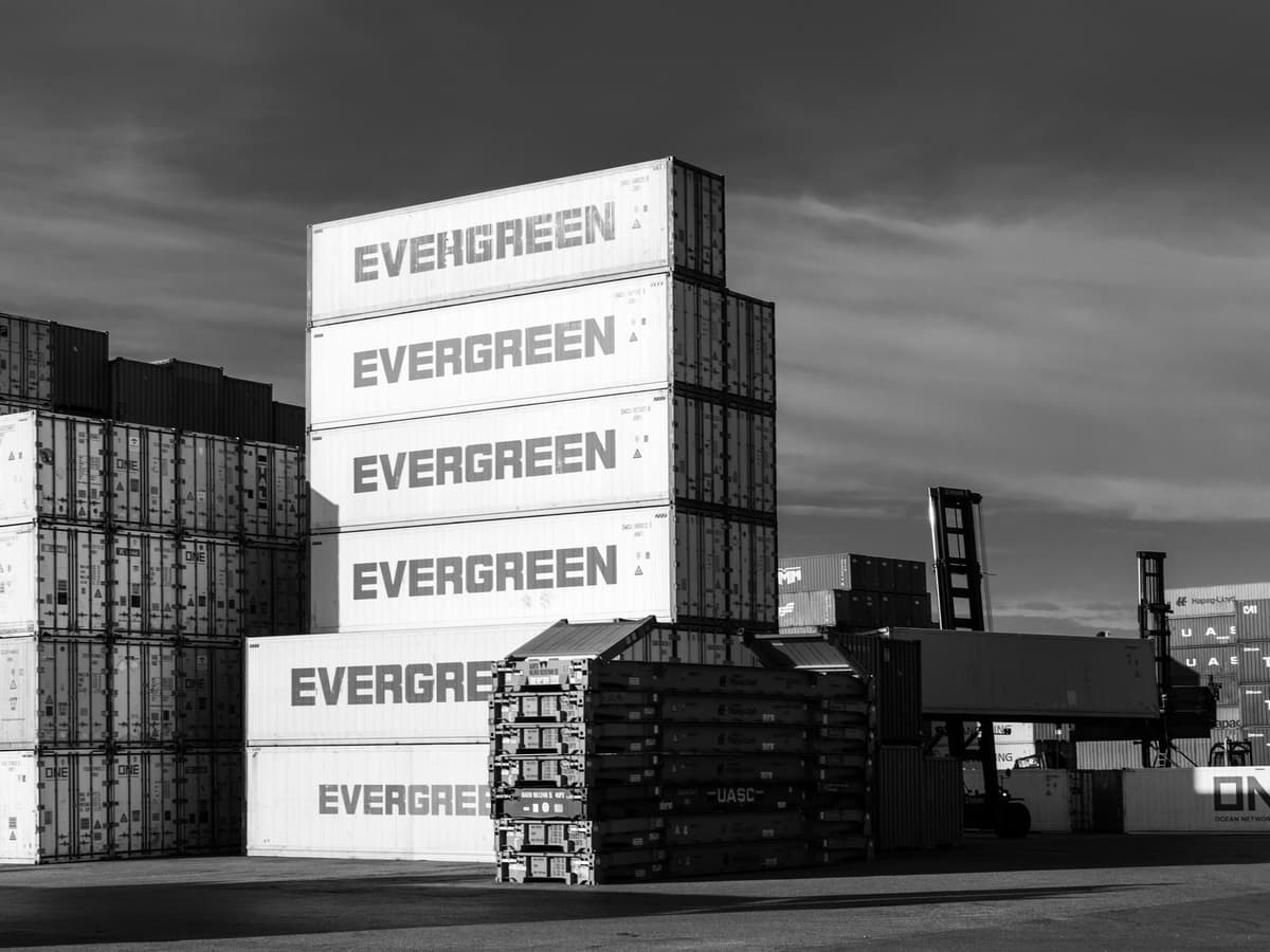 a row of sleek white shipping container kitchens under stadium lights
