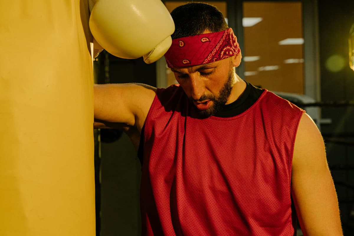 a man sweating while looking at a blank invoice